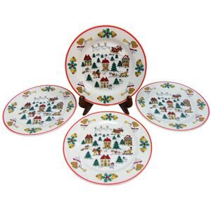 Set (4) JOY OF CHRISTMAS PLATES 7.5" Dessert Salad Jamestown China Action 1987